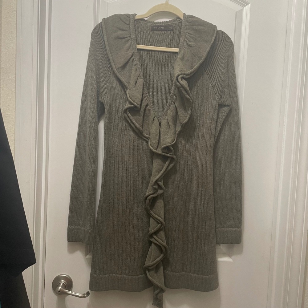 The Limited Ruffle Front gray Cardigan Knit Sweater M